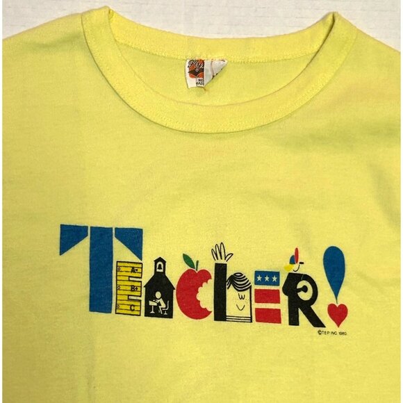 Vintage 1980 TEP Inc Teacher Yellow T Shirt XXS Elementary Educator Retro - Picture 2 of 6